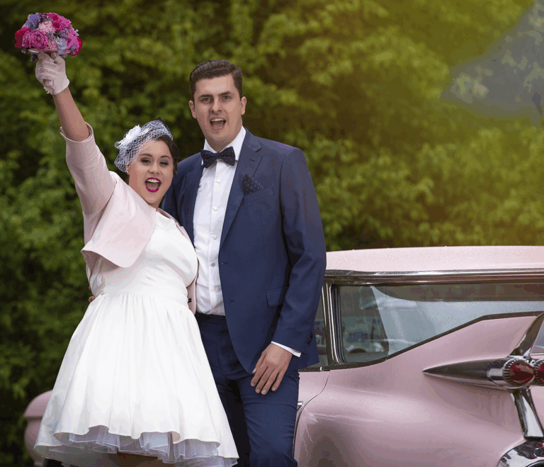 Brautpaar mit Oldtimer – Hochzeitsfotografie Rhein-Neckar